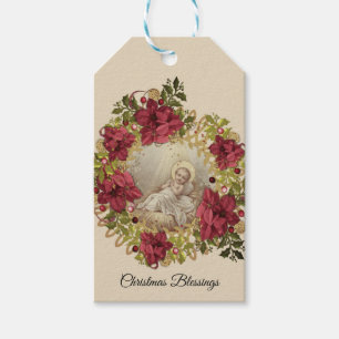 Etiqueta Para Presente Grinalda religiosa floral do Natal de Jesus do