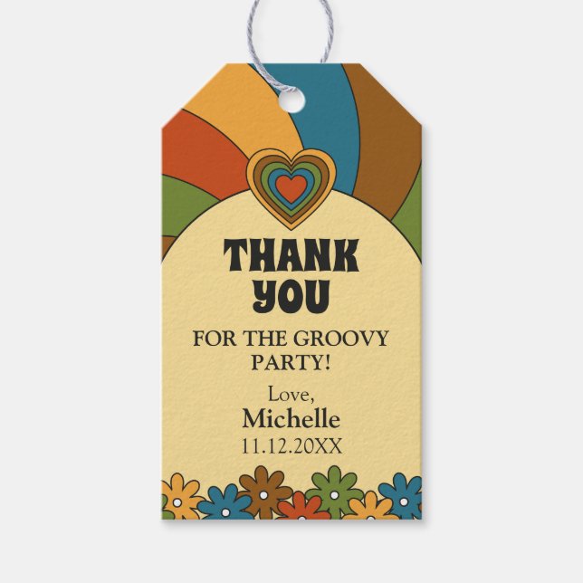 Etiqueta Para Presente Groovy 80th Birthday Retro 60s Theme (Frente)