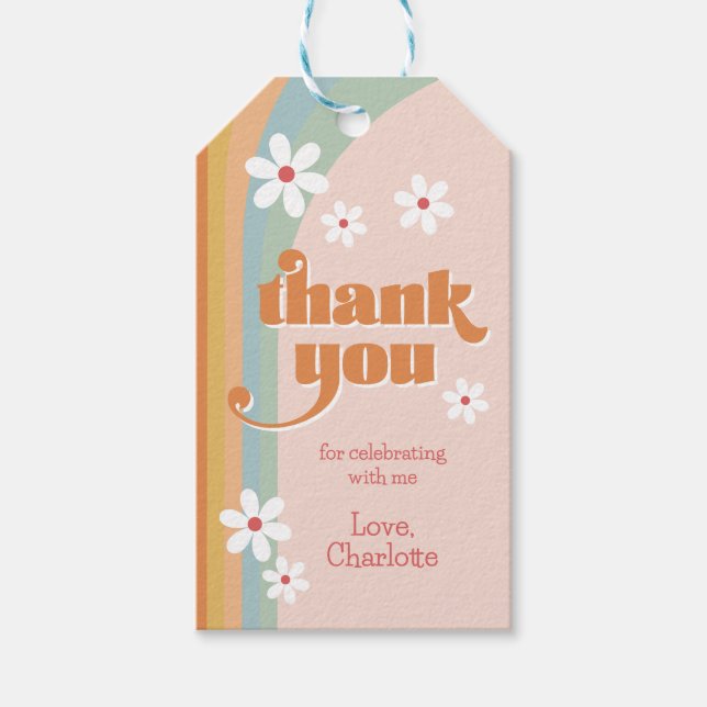 Etiqueta Para Presente Groovy Daisies Girl's Aniversário Obrigado (Frente)