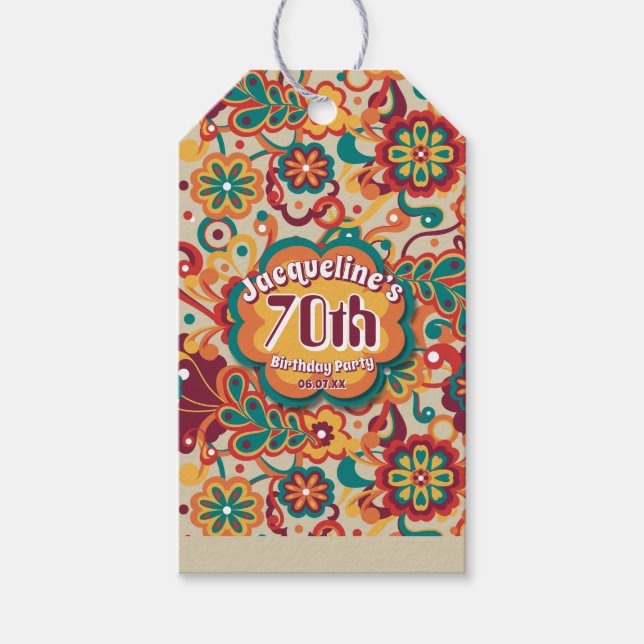 Etiqueta Para Presente Groovy Psychedelic 60s 70s Floral Birthday (Frente)