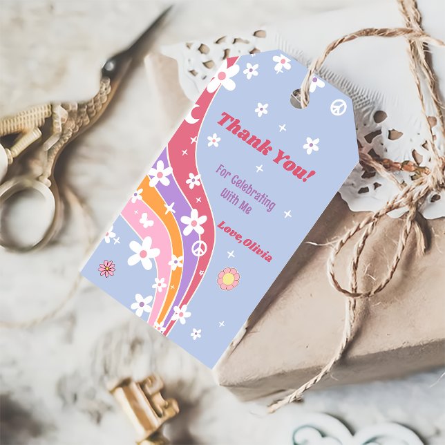Etiqueta Para Presente Groovy Rainbow Festa de aniversário Obrigado Dando (Criador carregado)