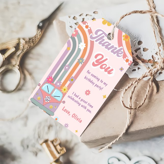 Etiqueta Para Presente Groovy Rainbow Festa de aniversário Obrigado Etiqu (Criador carregado)