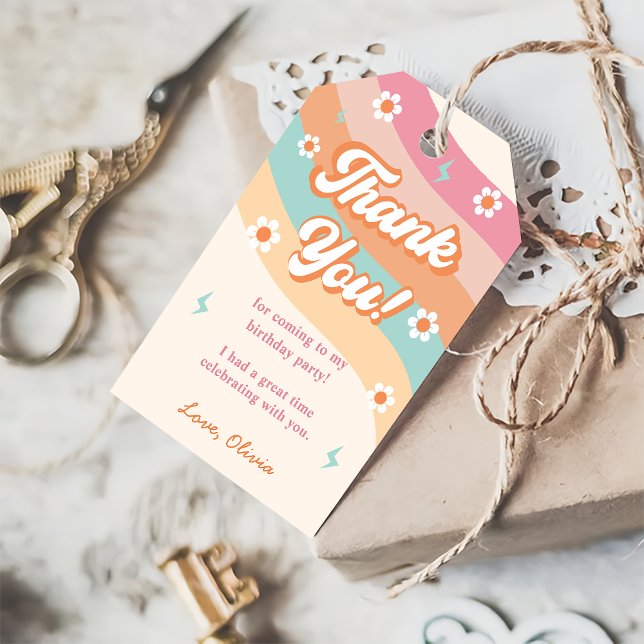 Etiqueta Para Presente Groovy Retro Festa de aniversário Arco-íris (Criador carregado)