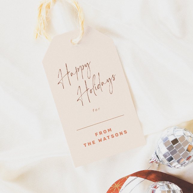 Etiqueta Para Presente Groovy Retro Happy Holidays Nome da Família (Criador carregado)