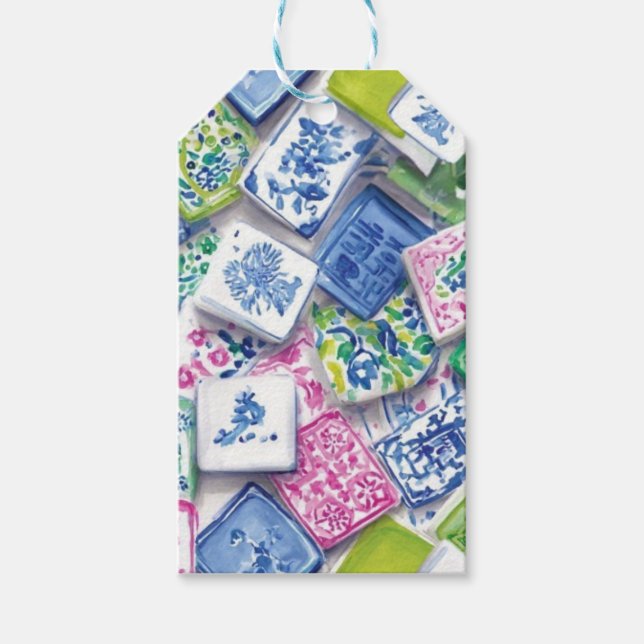 Etiqueta Para Presente Guardanapo de Mahjong (Frente)