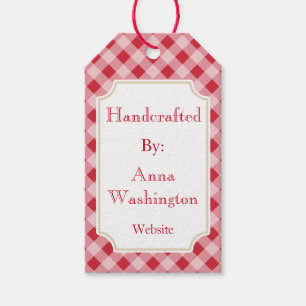 Etiqueta Para Presente Guingão vermelho Tag Handcrafted personalizado