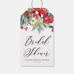 Etiqueta Para Presente Guirlanda de Flores de Inverno em Aquarela para Ch