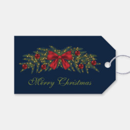 Etiqueta Para Presente Guirlanda de Natal Com um Laço Vermelho e Enfeites