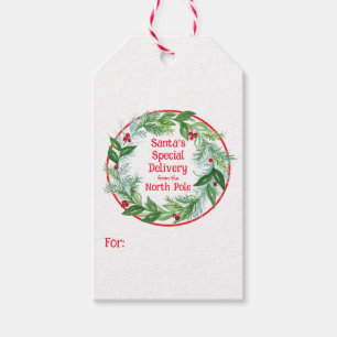 Etiqueta Para Presente Guirlanda de Natal em Aquarela Papai Noel Polo Nor