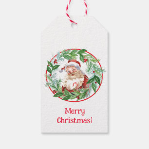Etiqueta Para Presente Guirlanda de Natal em Aquarela Papai Noel Polo Nor