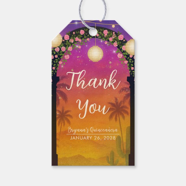 Etiqueta Para Presente Hacienda Sunset Arco Floral Quinceañera (Frente)