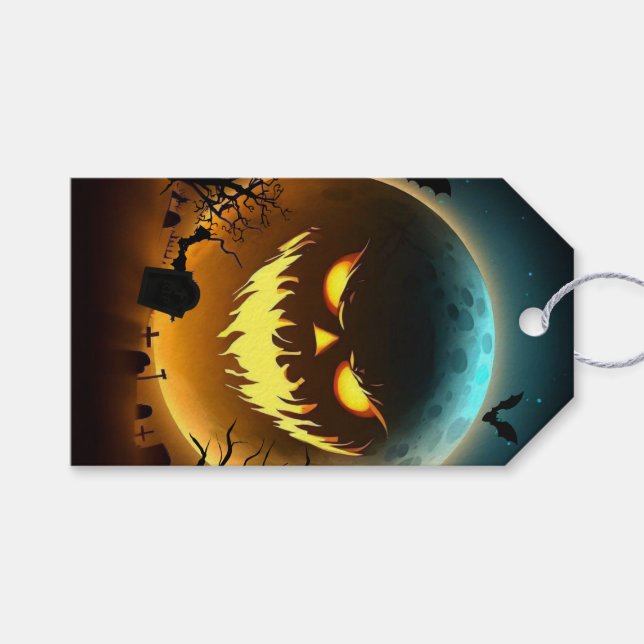 Etiqueta Para Presente Halloween/abóbora/lua/outono (Frente (horizontal))