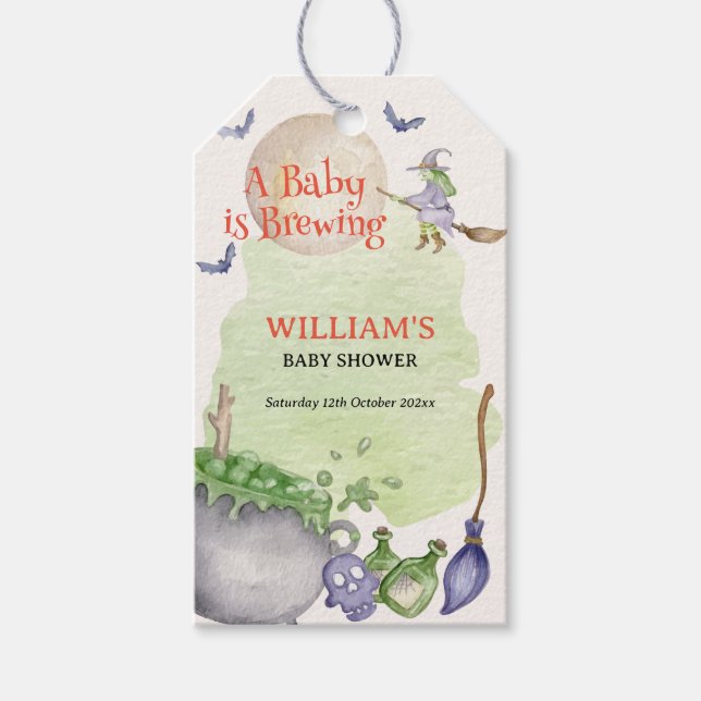 Etiqueta Para Presente Halloween Cauldron Baby está criando Chá (Frente)