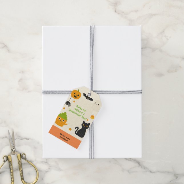 Etiqueta Para Presente Halloween Editável – Festa do Monstrinho - (Com cordão)