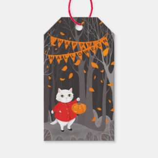 Etiqueta Para Presente Halloween Gatinho Fofo & Abóbora Jack-o’-lante