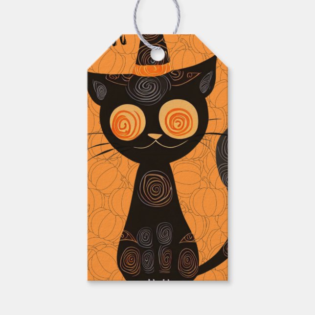 Etiqueta Para Presente Halloween/gato/abóbora/queda (Frente)
