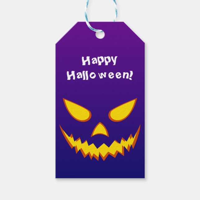 Etiqueta Para Presente Halloween Grinning Face Jack o Lanterna Pumpkin (Frente)