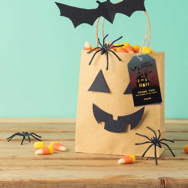 Etiqueta Para Presente Halloween Hauneen House Obrigado (Halloween Haunted House Thank You Gift Tags)