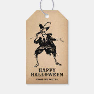 Etiqueta Para Presente Halloween Party Dancing Skeleton Gothage Vintage