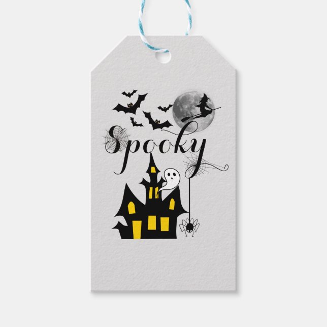 Etiqueta Para Presente Halloween Spooky Spider morcego bruxa assombrada (Frente)