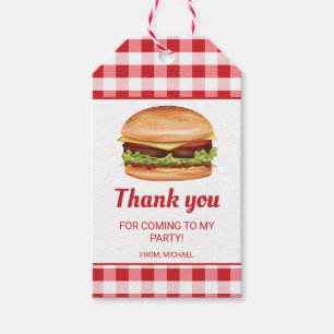Etiqueta Para Presente Hamburger em Xadrez Vermelho Agradecimento de Aniv