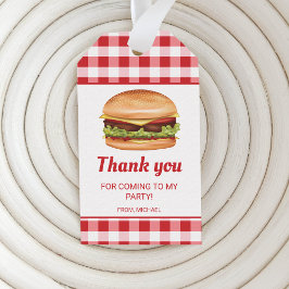 Etiqueta Para Presente Hamburger No Aniversário De Red Gingham Obrigado