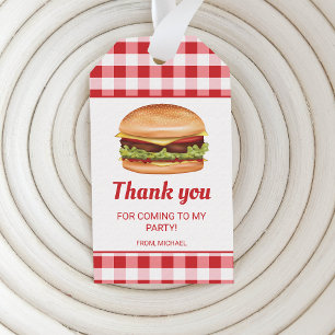 Etiqueta Para Presente Hamburger No Aniversário De Red Gingham Obrigado