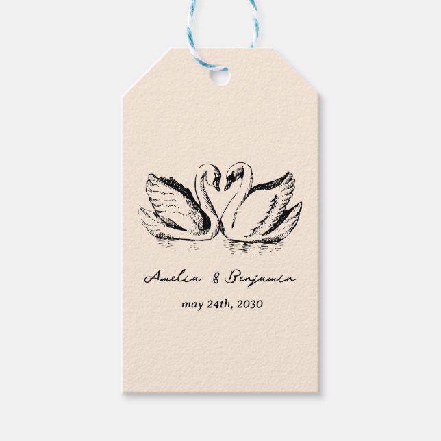 Etiqueta Para Presente hand drawn Couple Swan Whimsical Wedding (Frente)