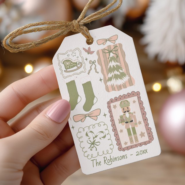 Etiqueta Para Presente Hand Drawn doodle green peach christmas (Criador carregado)