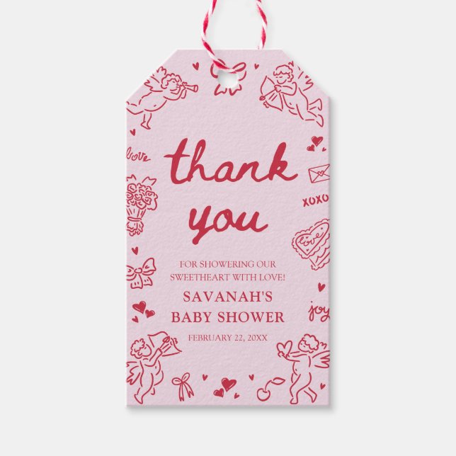 Etiqueta Para Presente Hand Drawn Valentine Little Sweetheat Baby Shower (Frente)