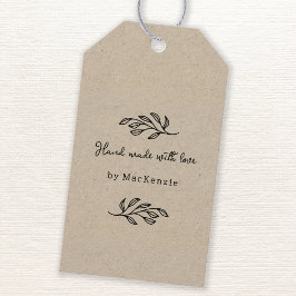Etiqueta Para Presente Hand Made With Love Brown Paper Botanical Leaf 