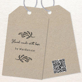 Etiqueta Para Presente Hand Made With Love Brown Paper QR code Price Tag