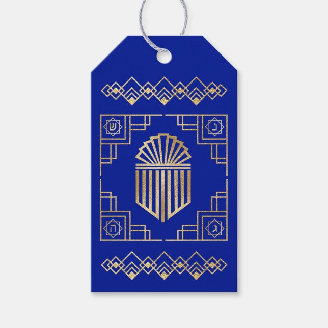 Etiqueta Para Presente Hanukkah Art Deco Dreidel Design (Frente)