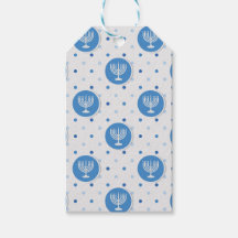 Hanukkah Blue and White Bolinhas Menorah Gift Tag