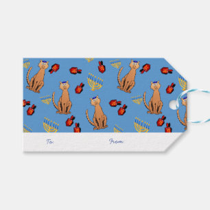 Etiqueta Para Presente Hanukkah Cat Dreidel Blue Gift Tag