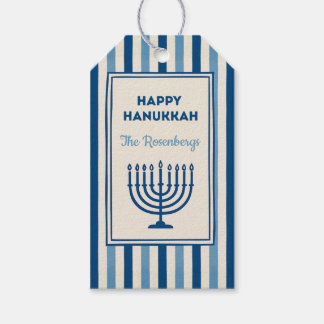 Etiqueta Para Presente Hanukkah Menorah Stripes Trendy Custom 