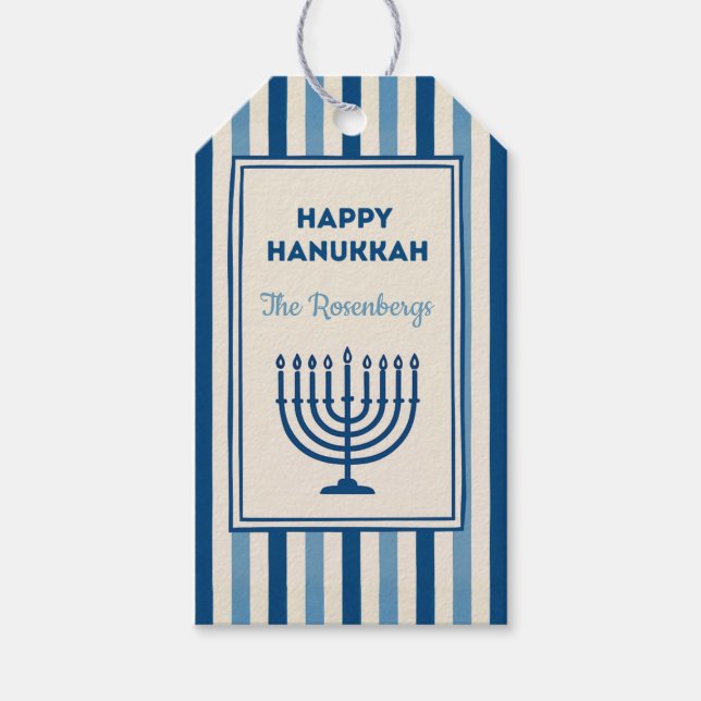Etiqueta Para Presente Hanukkah Menorah Stripes Trendy Custom  (Frente)