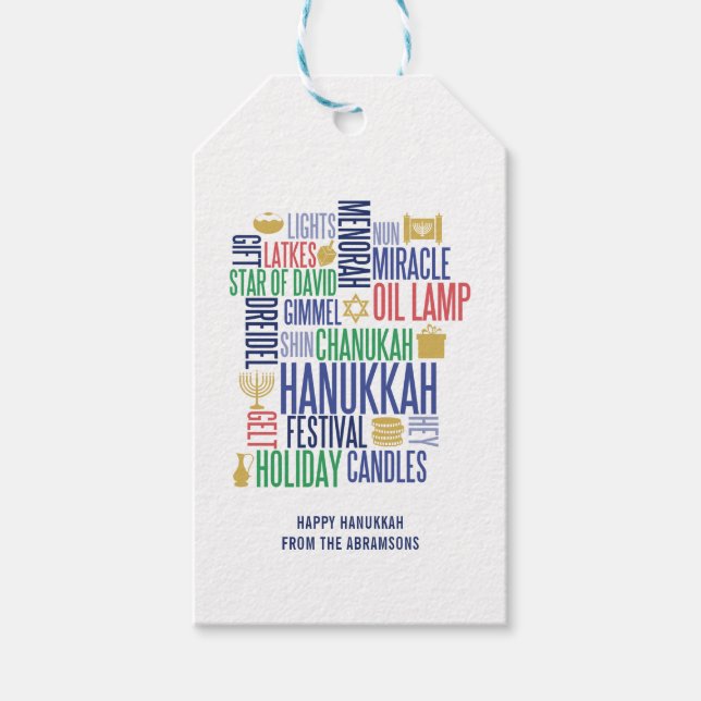 Etiqueta Para Presente Hanukkah Words Holiday Dags (Frente)
