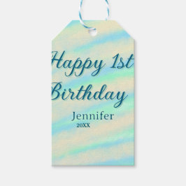 Etiqueta Para Presente Happy 1st birthday kids baby blue green pastel ret