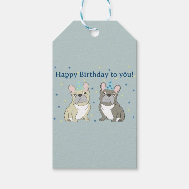 Etiqueta Para Presente Happy birthday French, bulldog (Frente)