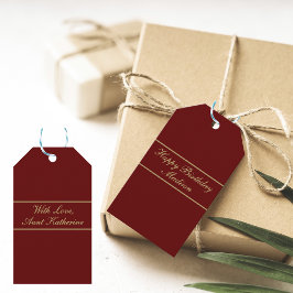 Etiqueta Para Presente Happy Birthday Script Name Burgundy Gold Gift Tag
