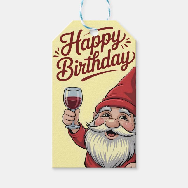 Etiqueta Para Presente "Happy Birthday" Wine-Toasting Gnome (Frente)