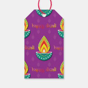 Etiqueta Para Presente Happy Diwali com lâmpadas Diya, texto personalizad