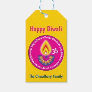 Etiqueta Para Presente Happy Diwali, com textos personalizados, amarelo