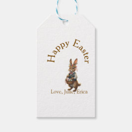 Etiqueta Para Presente Happy Easter brown bunny with eggs love add name 