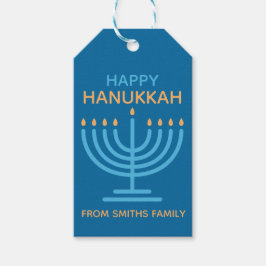 Etiqueta Para Presente Happy Hanukkah Minimalist Blue Family Photo