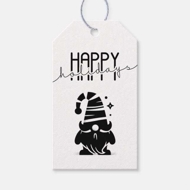Etiqueta Para Presente Happy Holidays Gnome Chic Grunge Black & White (Frente)