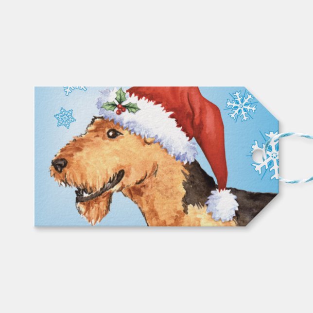 Etiqueta Para Presente Happy Howlidays Airedale (Frente (horizontal))
