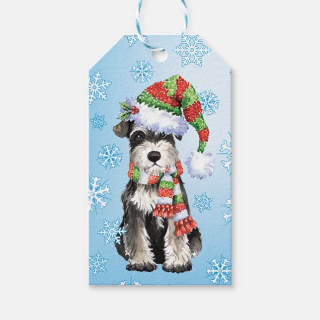 Etiqueta Para Presente Happy Howlidays Miniature Schnauzer (Frente)