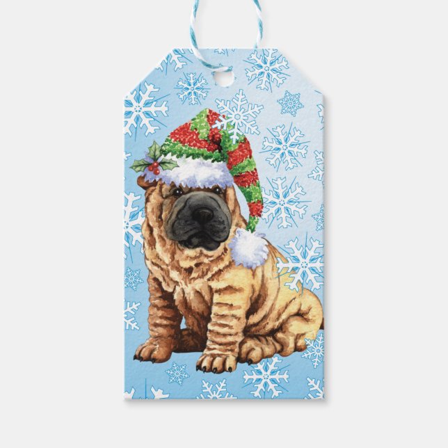 Etiqueta Para Presente Happy Howlidays Shar-Pei (Frente)
